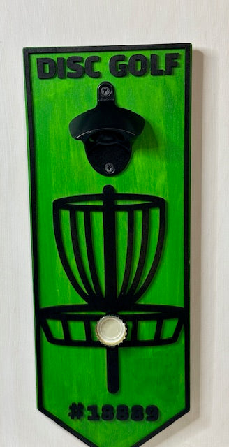 Disc Golf PERSONALIZED Magnetic Basket Bottle Opener Wall Mount Discgolfer Gift