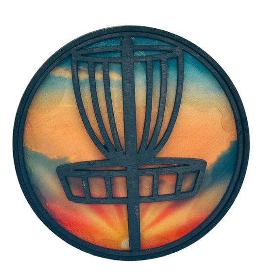 Disc Golf ORANGE SUNRISE Car Air Freshener Laser Engraved Wood Vent Clip On Essential Oil