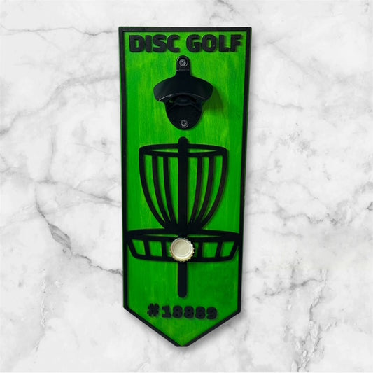 Disc Golf PERSONALIZED Magnetic Basket Bottle Opener Wall Mount Discgolfer Gift