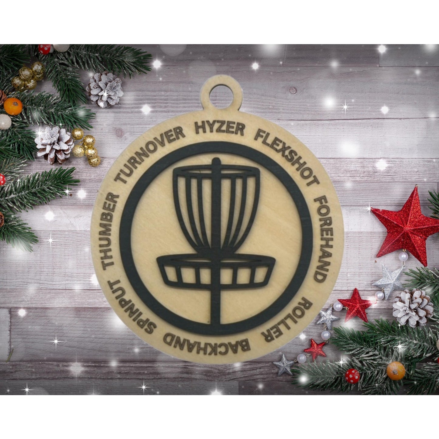 DISC GOLF Basket Hyzer Backhand Christmas 2 Layer Ornament Discgolfer Gift