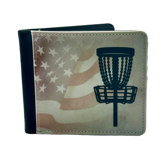 Disc Golf AMERICAN FLAG BASKET Sublimated Design Bi-Fold Wallet Disgolfer Gift