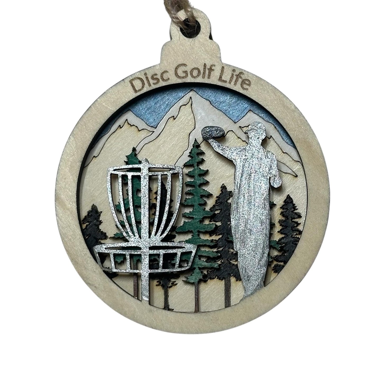 DISC GOLF Basket Sasquatch Ornament 3 Layer Wood Discgolfer Christmas Gift