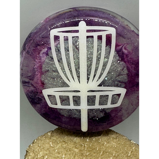 Disc Golf Mini Marker Custom Purple/Wht Basket Epoxy Resin One Of A Kind Mini