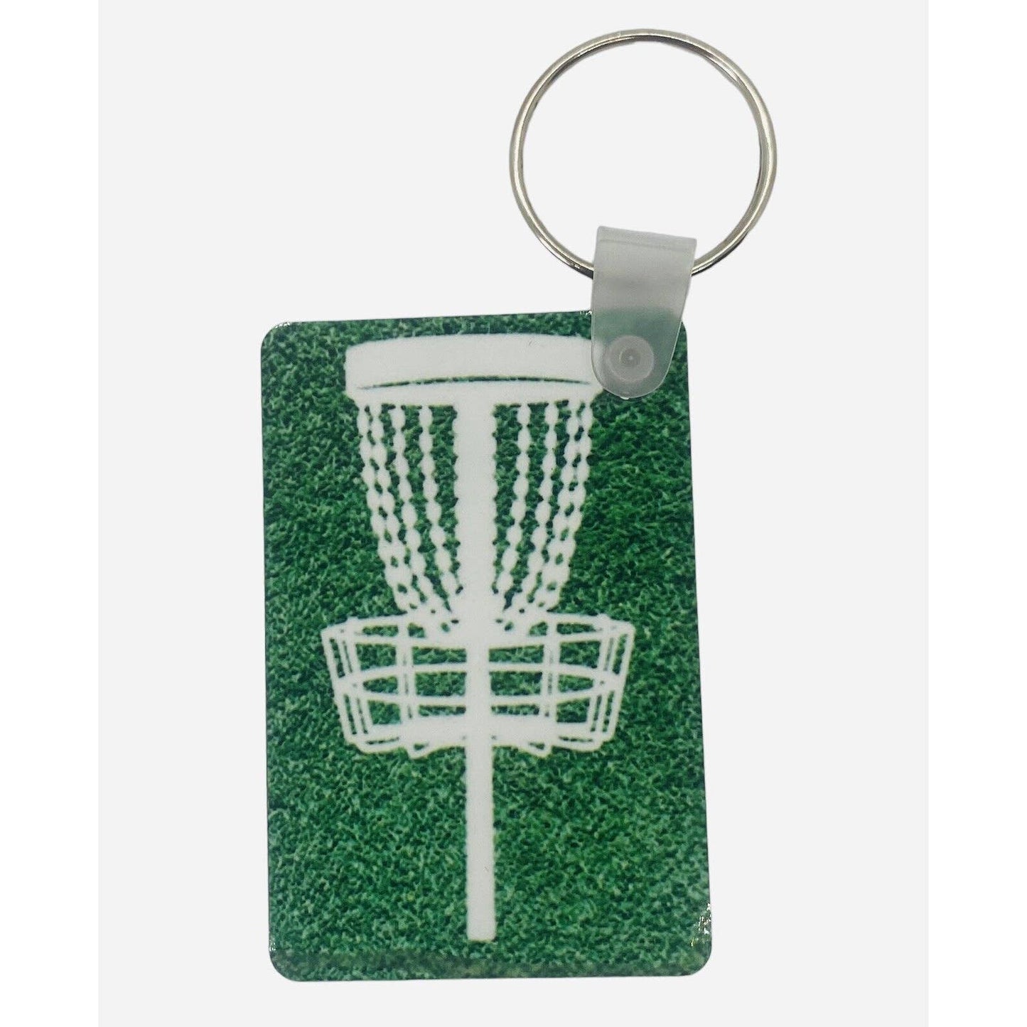 Disc Golf Keychain DISCGOLF BASKET Turf GREEN Custom Made Key Ring Hardboard