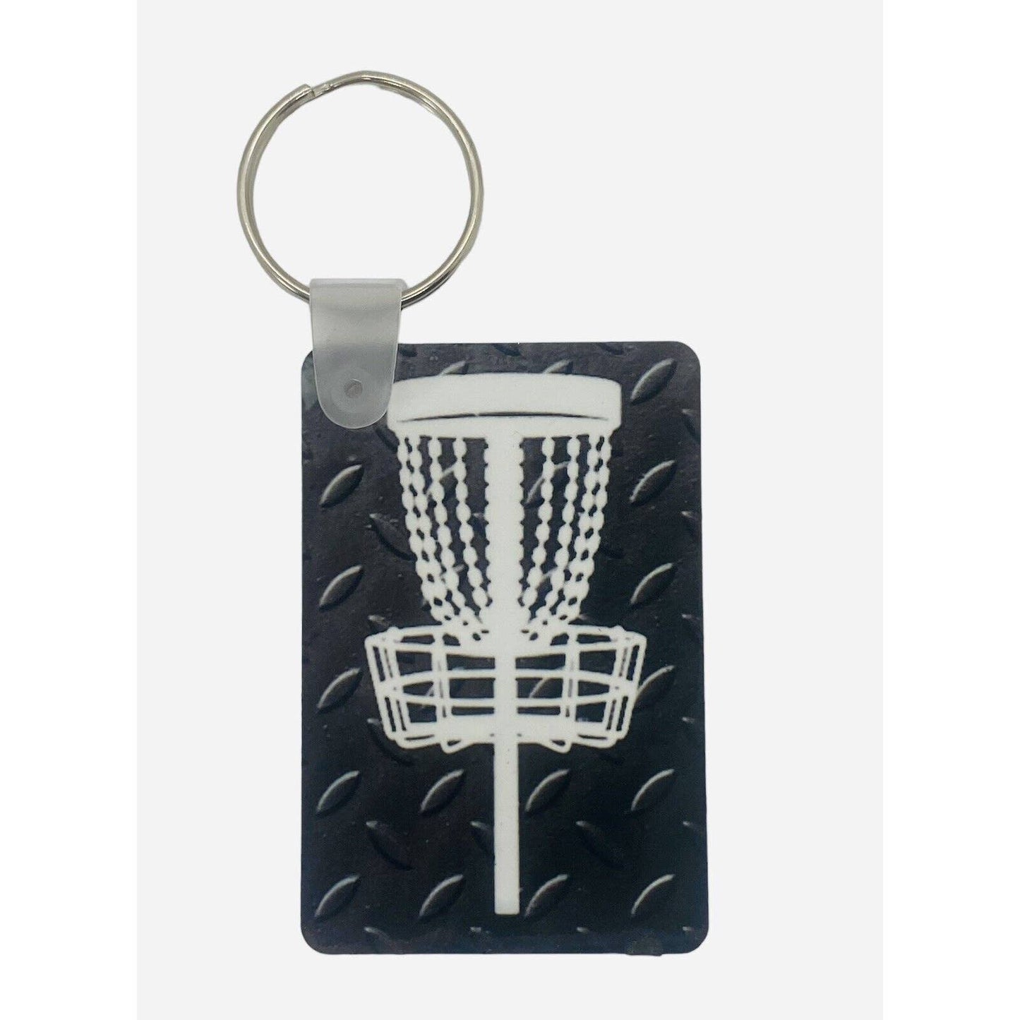 Disc Golf Keychain DISCGOLF BASKET Trucker BLACK Custom Made Key Ring Hardboard