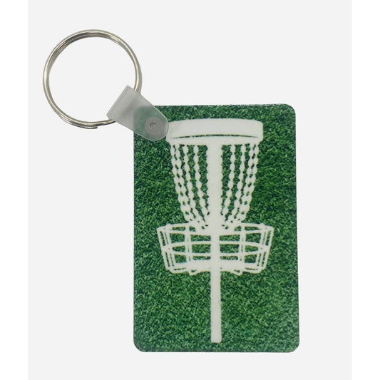 Disc Golf Keychain DISCGOLF BASKET Turf GREEN Custom Made Key Ring Hardboard