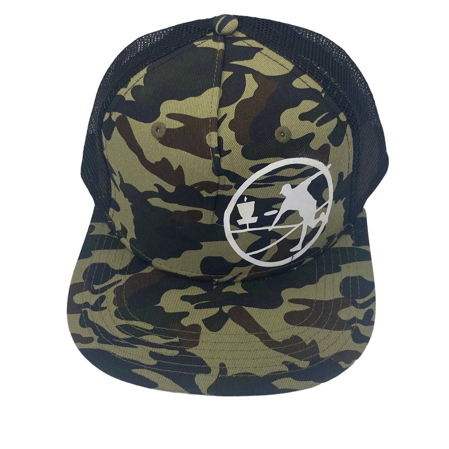 Disc Golf THROWING DISC MAN CAMO Hat Trucker Cap Snap Back DISC GOLF Vinyl Logo