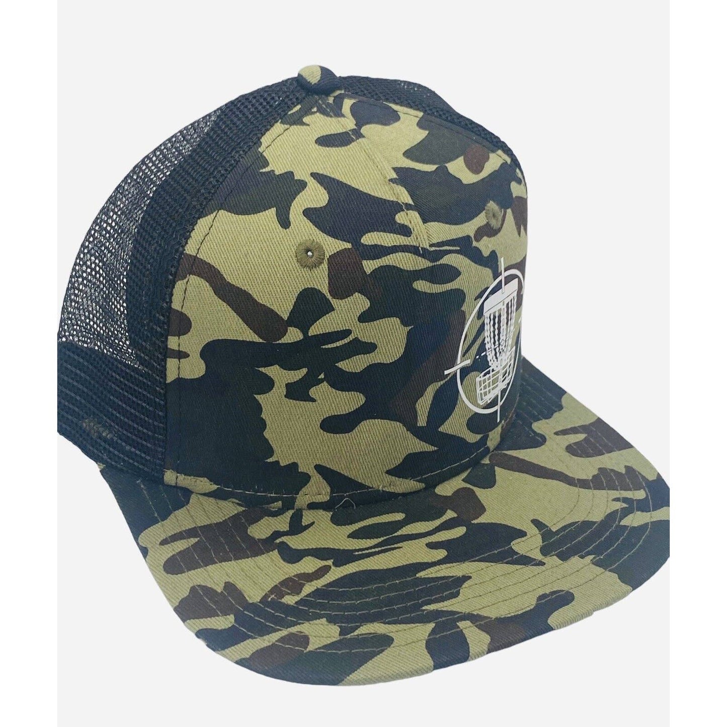 Disc Golf TARGET BASKET CAMO Hat Trucker Cap Snap Back Disc Golf Vinyl Logo