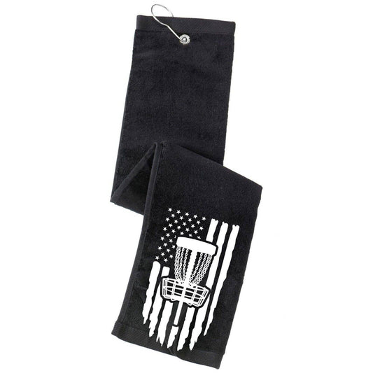 Disc Golf Towel Tri Fold Custom Patriotic Flag Basket Logo Grommet Clip On