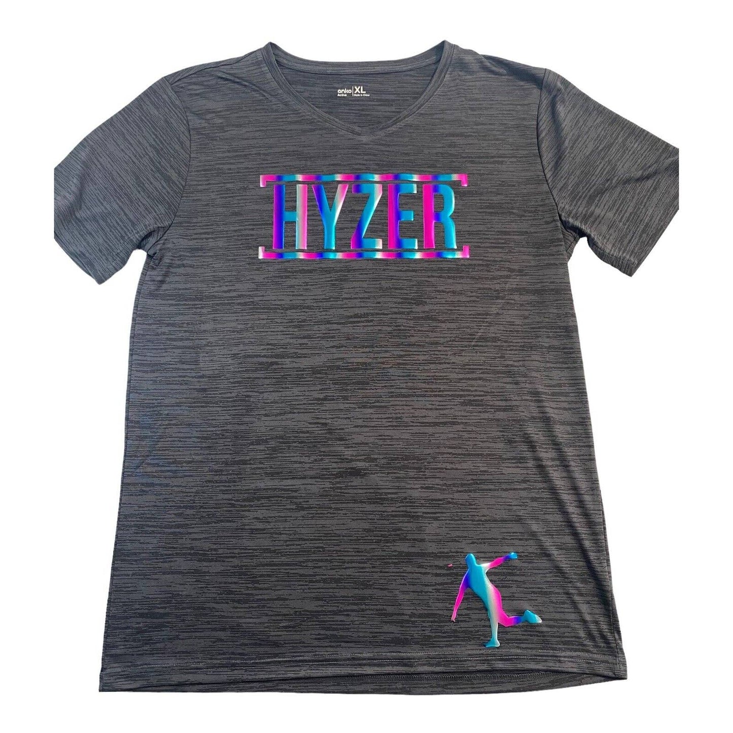 Disc Golf Shirt RAINBOW HOLOGRAPHIC HYZER Logo Unisex Jersey Active XL Grey