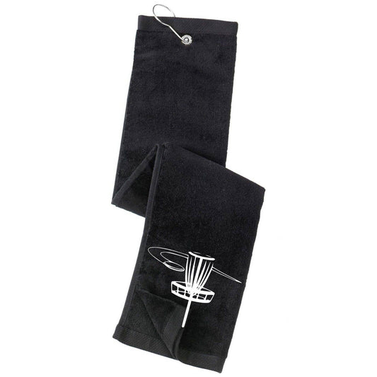 Disc Golf Towel Tri Fold Custom Swoosh Disc Basket Logo Grommet Clip On