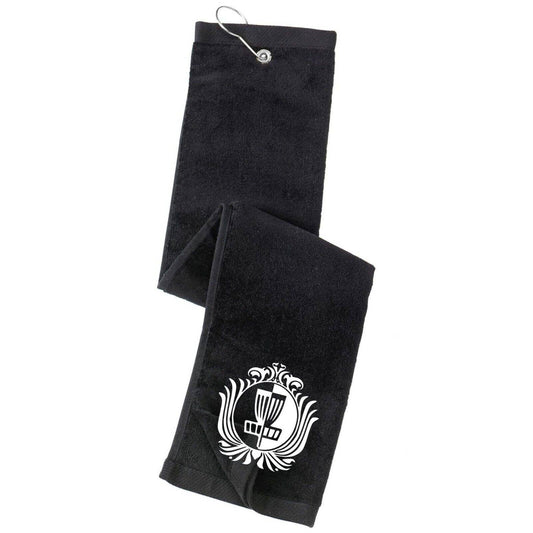 Disc Golf Towel Tri Fold Custom DISC GOLF CREST Grommet Clip On Sports Towel