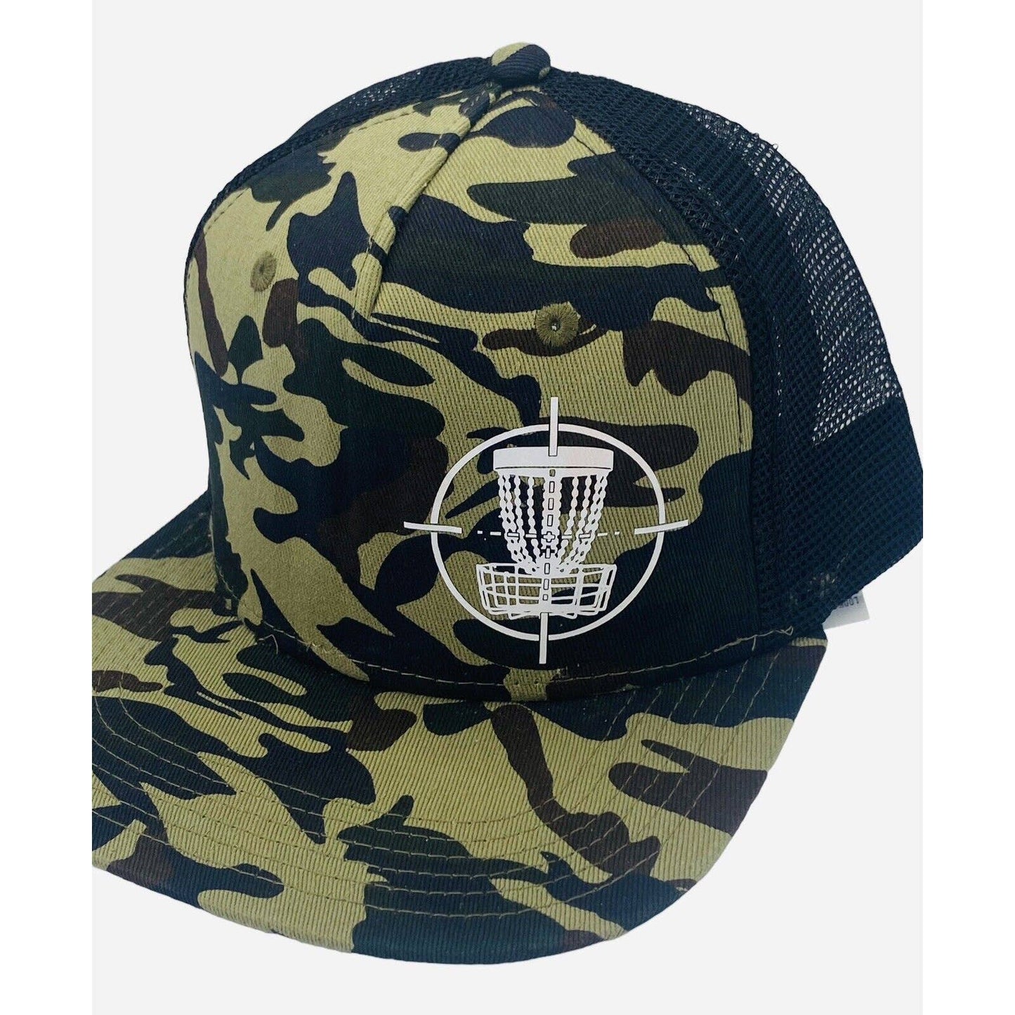 Disc Golf TARGET BASKET CAMO Hat Trucker Cap Snap Back Disc Golf Vinyl Logo