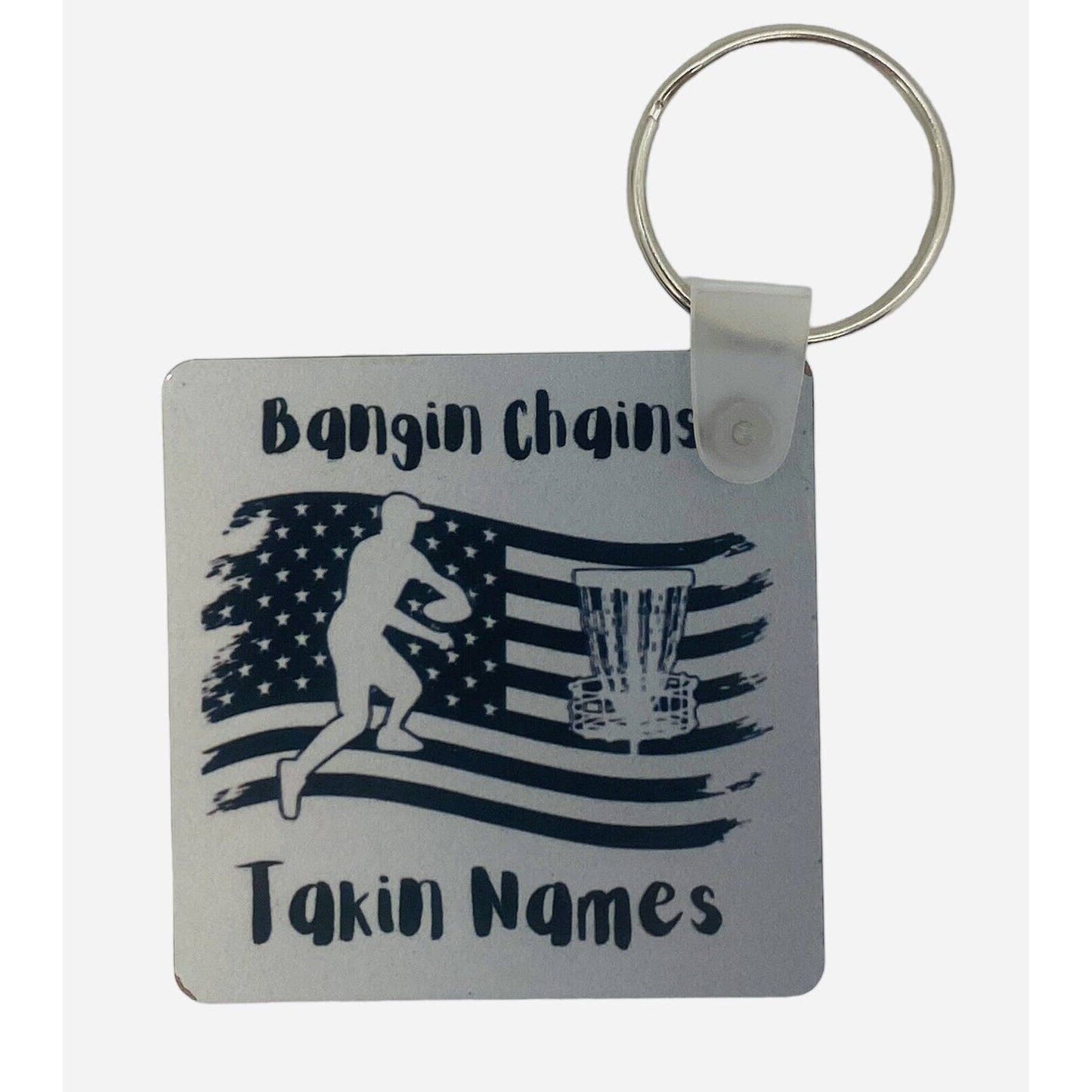 Disc Golf Keychain BANGIN CHAINS PATRIOTIC Grey Gradient Custom Made Key Ring