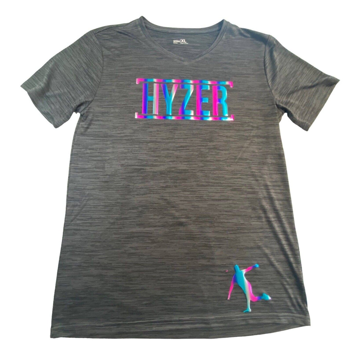 Disc Golf Shirt RAINBOW HOLOGRAPHIC HYZER Logo Unisex Jersey Active XL Grey