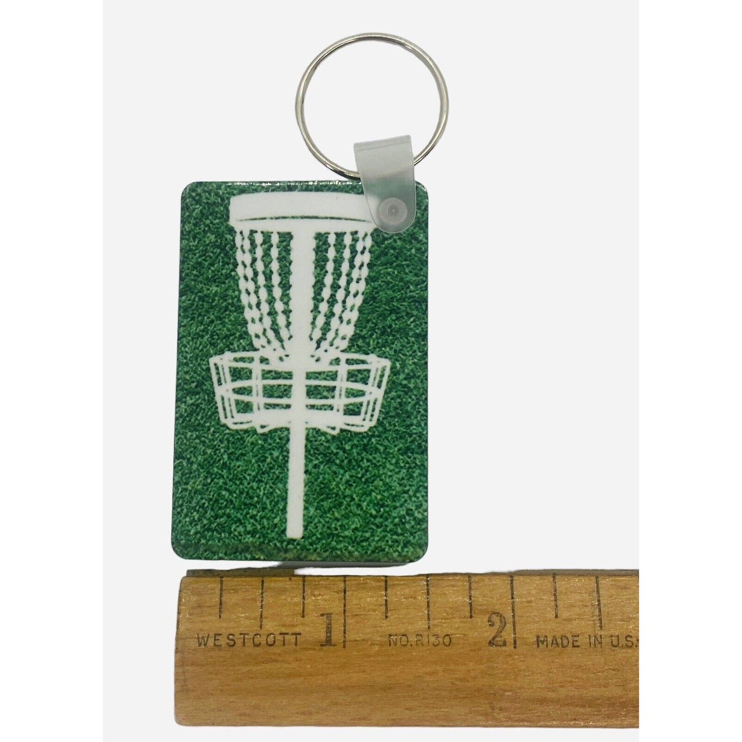 Disc Golf Keychain DISCGOLF BASKET Turf GREEN Custom Made Key Ring Hardboard