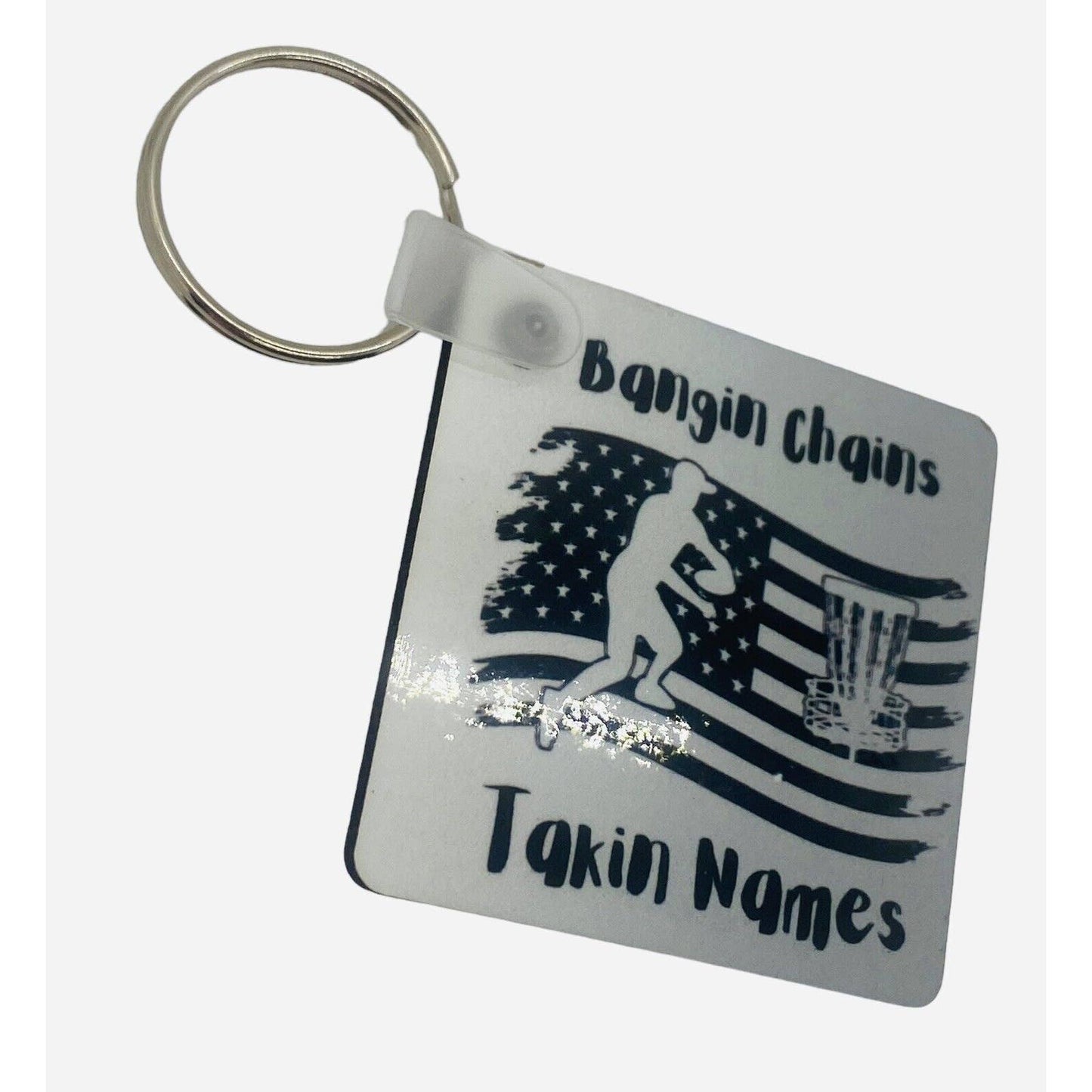 Disc Golf Keychain BANGIN CHAINS PATRIOTIC Grey Gradient Custom Made Key Ring