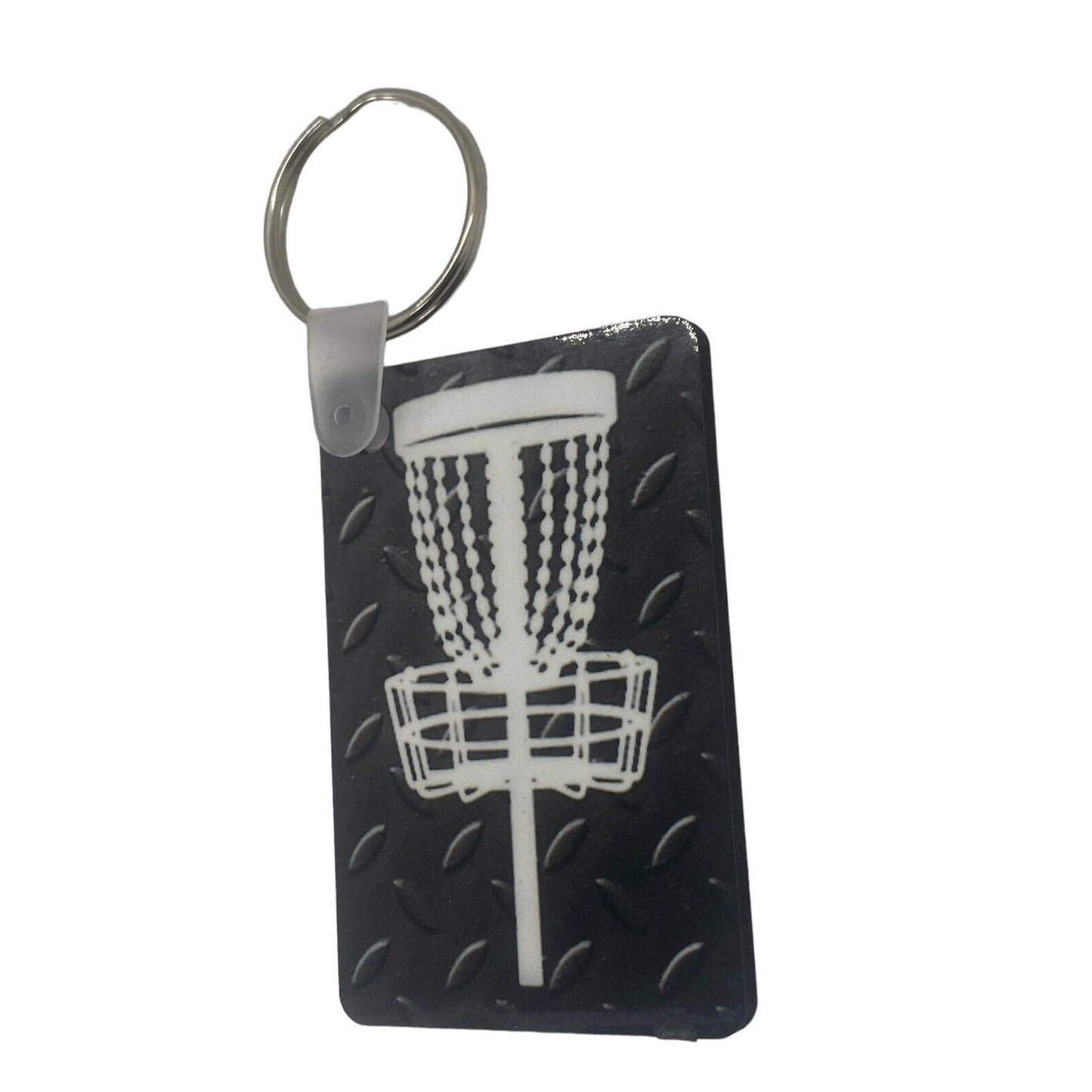 Disc Golf Keychain DISCGOLF BASKET Trucker BLACK Custom Made Key Ring Hardboard