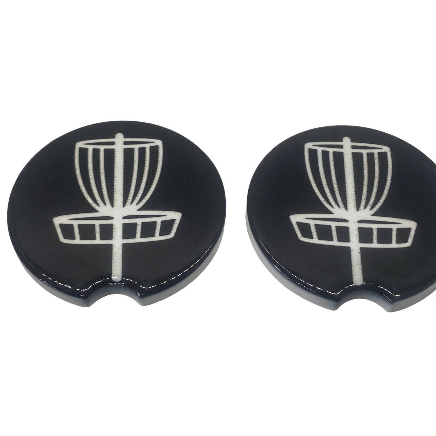 2 Pack DISC GOLF BASKET Car Drink Coasters Black White Ceramic Car Cup Holders