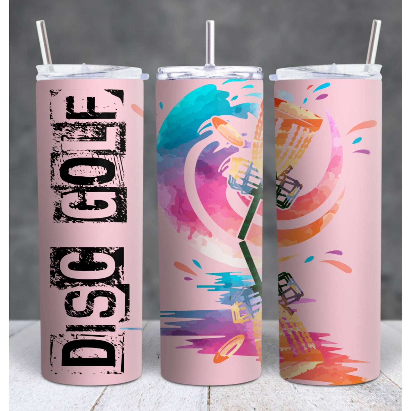 DISC GOLF Pink Stainless Steel Custom 20oz Tumbler W/ Lid & Straw Drinkware