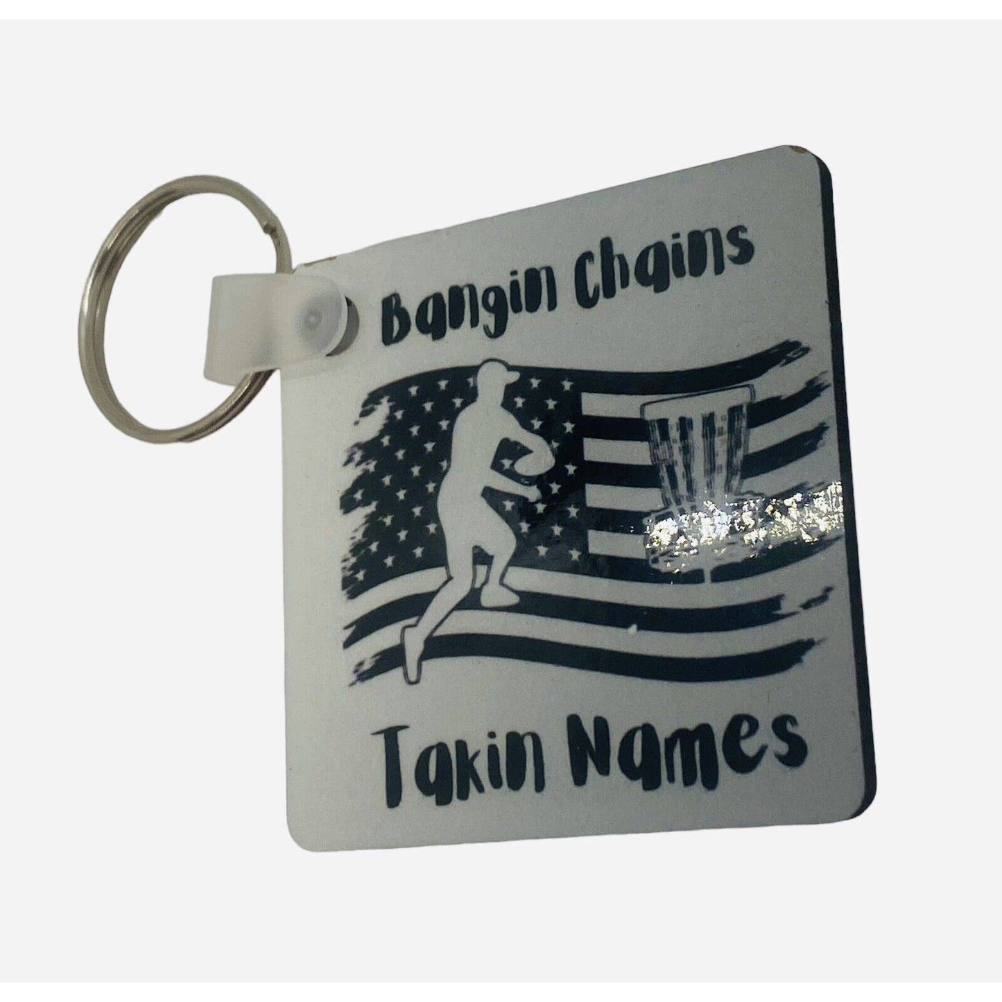 Disc Golf Keychain BANGIN CHAINS PATRIOTIC Grey Gradient Custom Made Key Ring