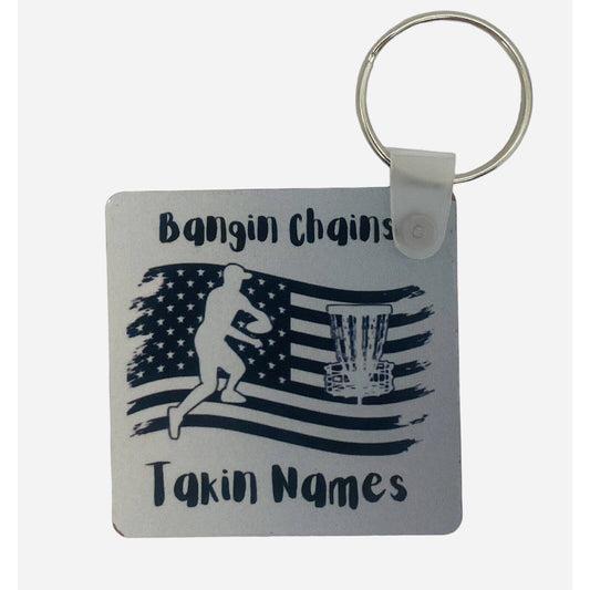 Disc Golf Keychain BANGIN CHAINS PATRIOTIC Grey Gradient Custom Made Key Ring