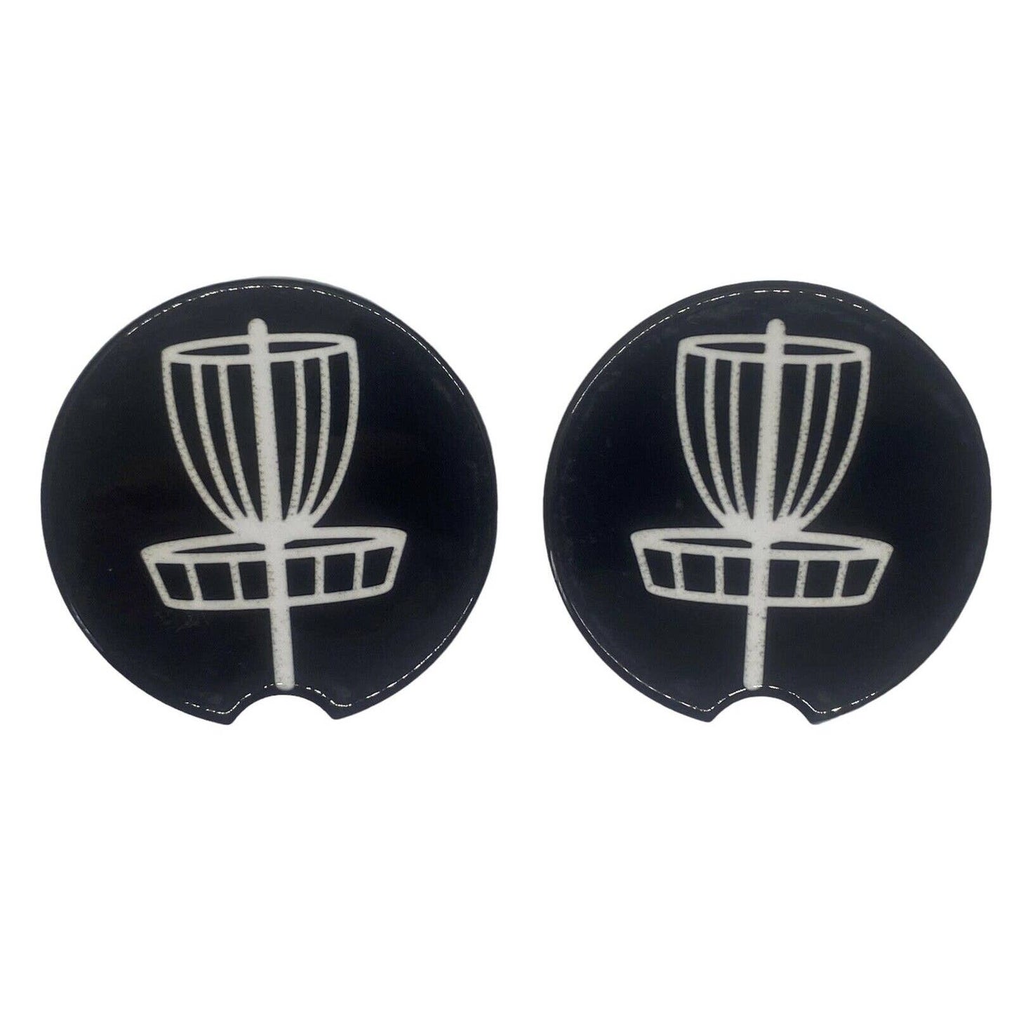 2 Pack DISC GOLF BASKET Car Drink Coasters Black White Ceramic Car Cup Holders