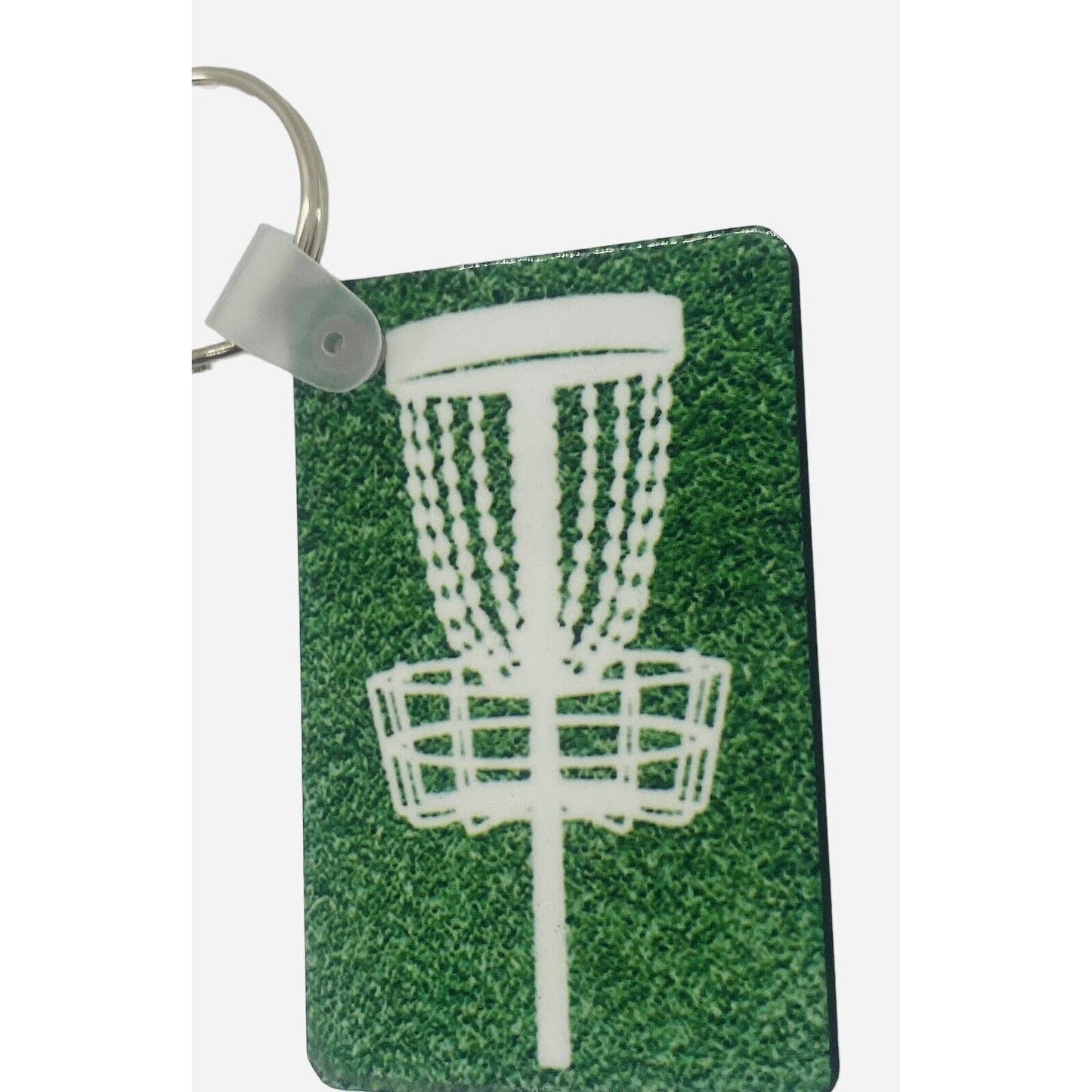 Disc Golf Keychain DISCGOLF BASKET Turf GREEN Custom Made Key Ring Hardboard