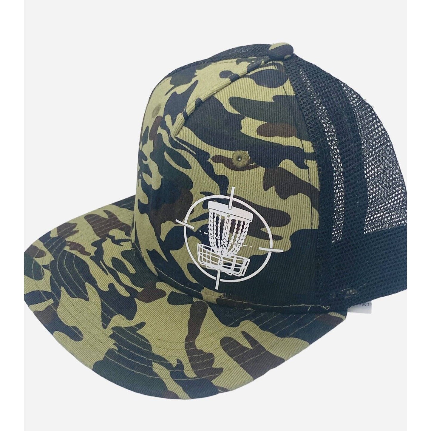 Disc Golf TARGET BASKET CAMO Hat Trucker Cap Snap Back Disc Golf Vinyl Logo