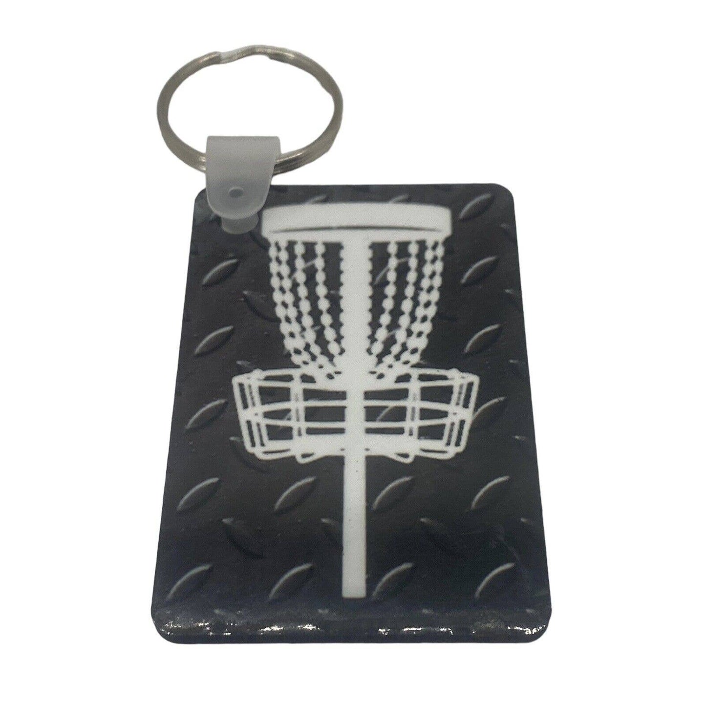 Disc Golf Keychain DISCGOLF BASKET Trucker BLACK Custom Made Key Ring Hardboard