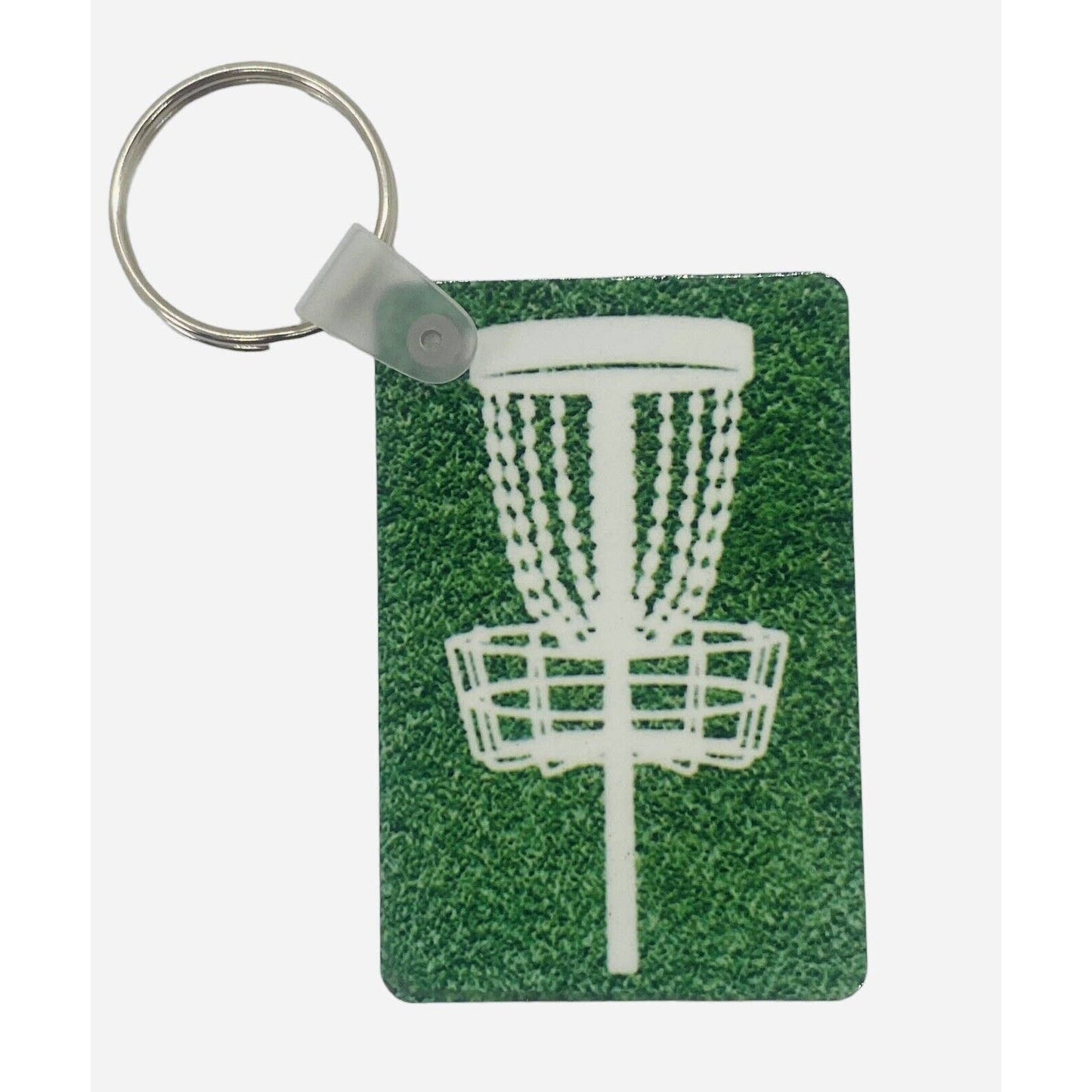 Disc Golf Keychain DISCGOLF BASKET Turf GREEN Custom Made Key Ring Hardboard