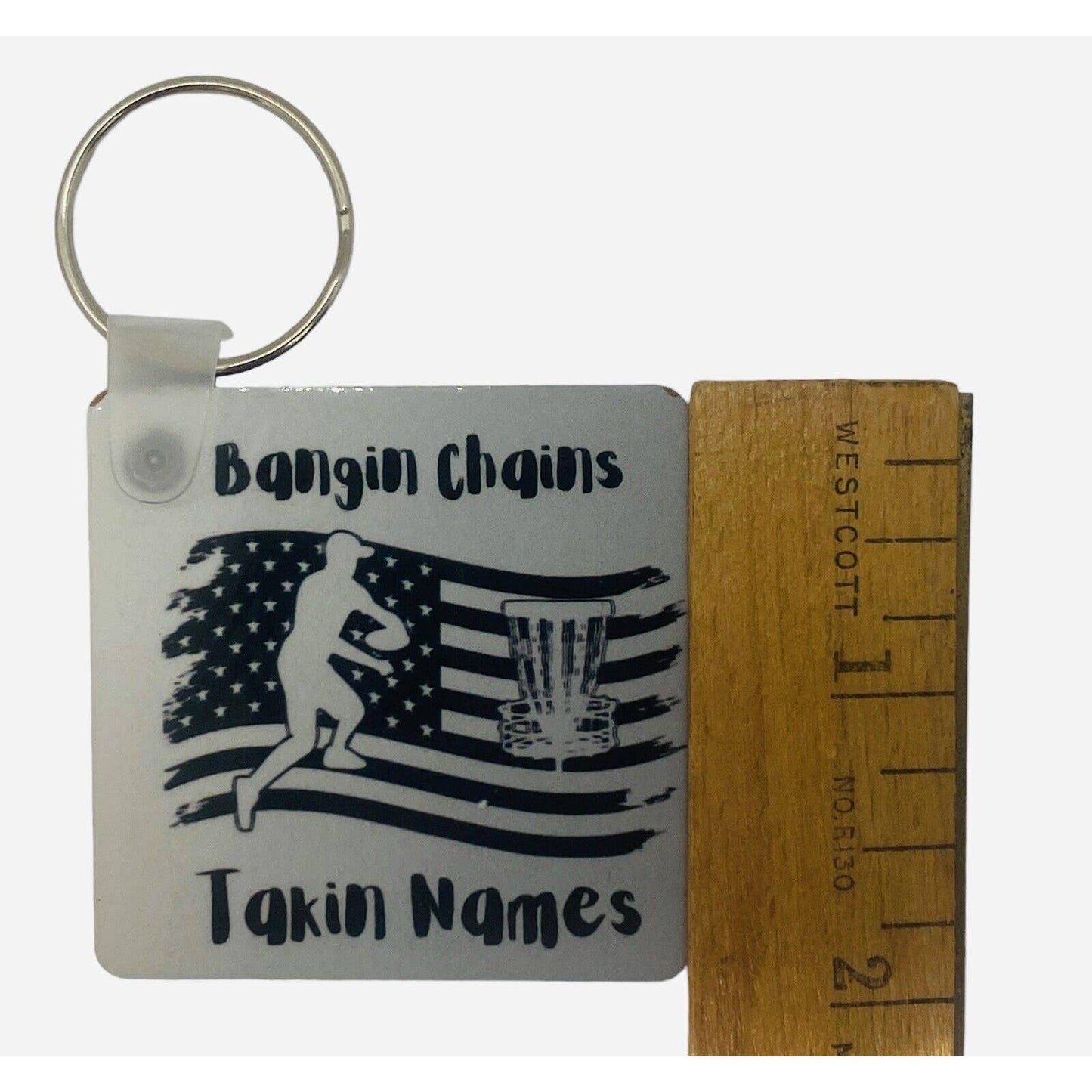 Disc Golf Keychain BANGIN CHAINS PATRIOTIC Grey Gradient Custom Made Key Ring