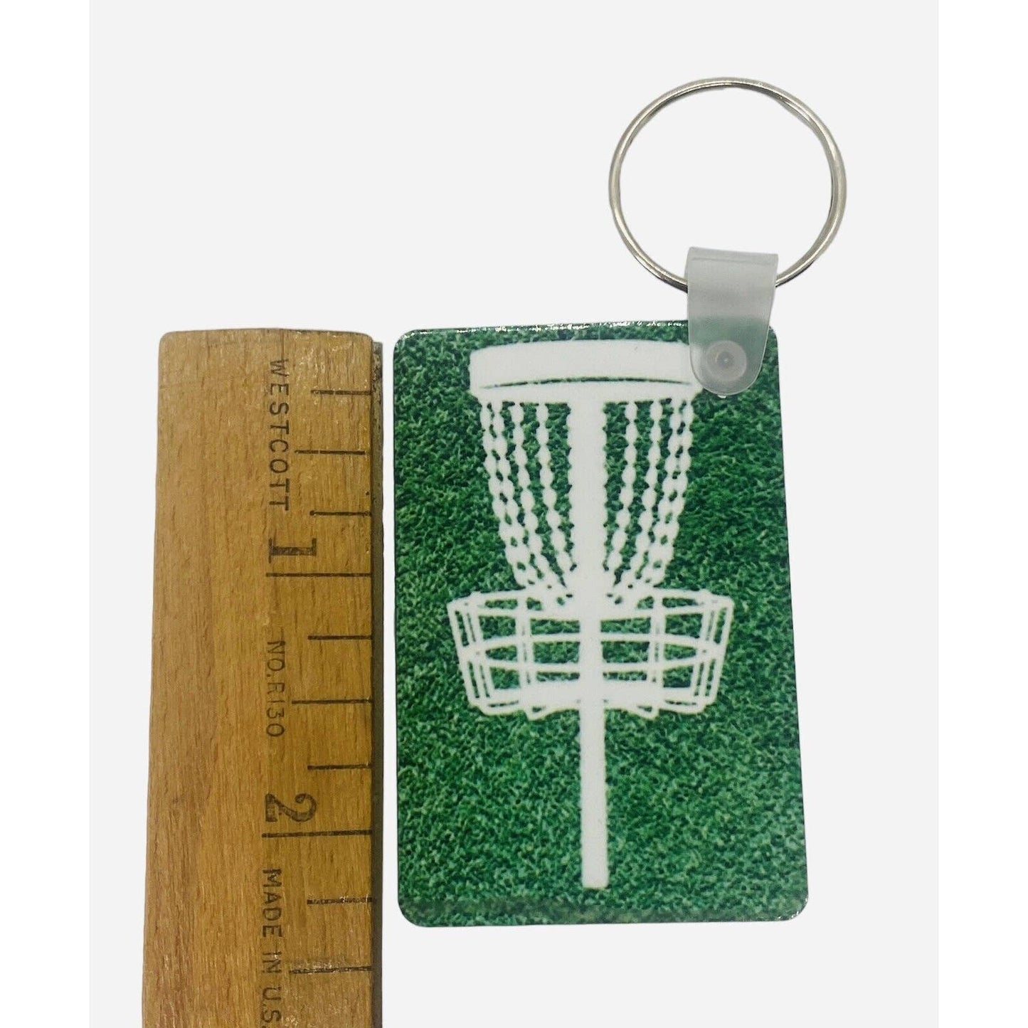 Disc Golf Keychain DISCGOLF BASKET Turf GREEN Custom Made Key Ring Hardboard