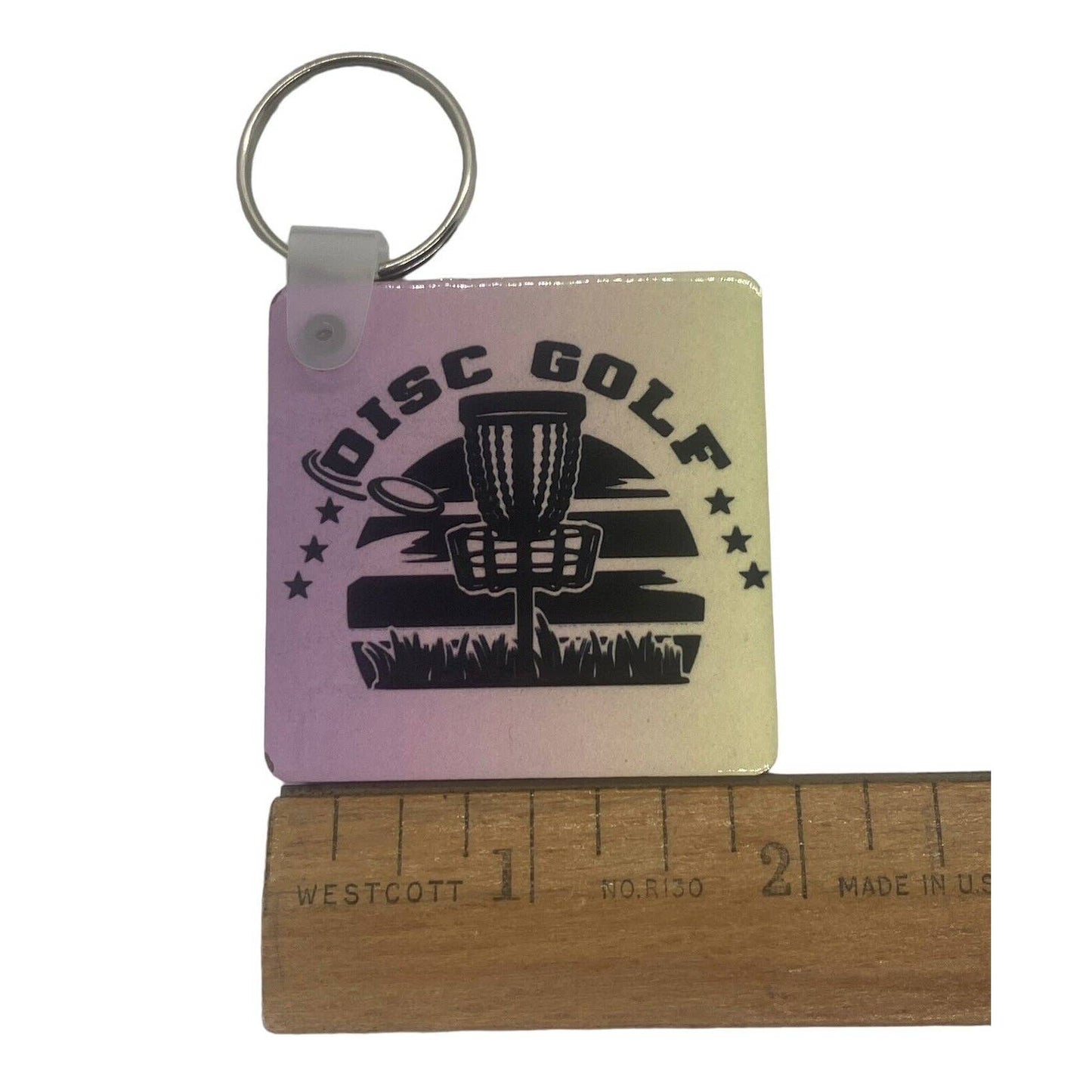 Disc Golf Keychain DISCGOLF SUNRISE Yellow Pink Gradient Custom Made Key Ring