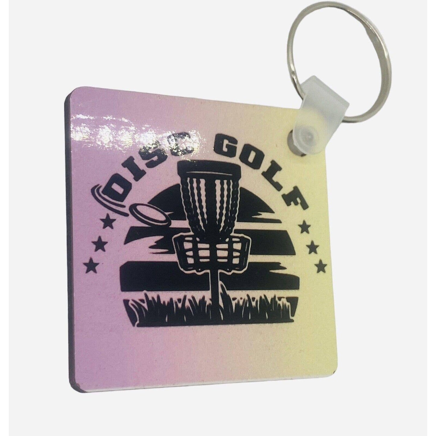 Disc Golf Keychain DISCGOLF SUNRISE Yellow Pink Gradient Custom Made Key Ring