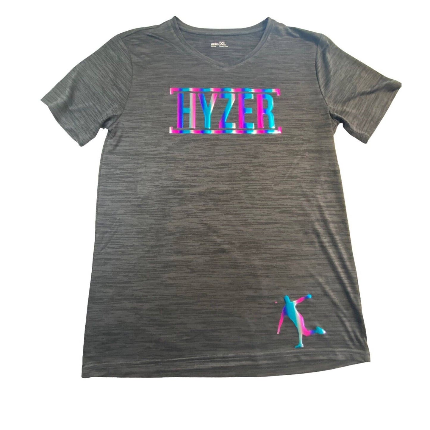 Disc Golf Shirt RAINBOW HOLOGRAPHIC HYZER Logo Unisex Jersey Active XL Grey