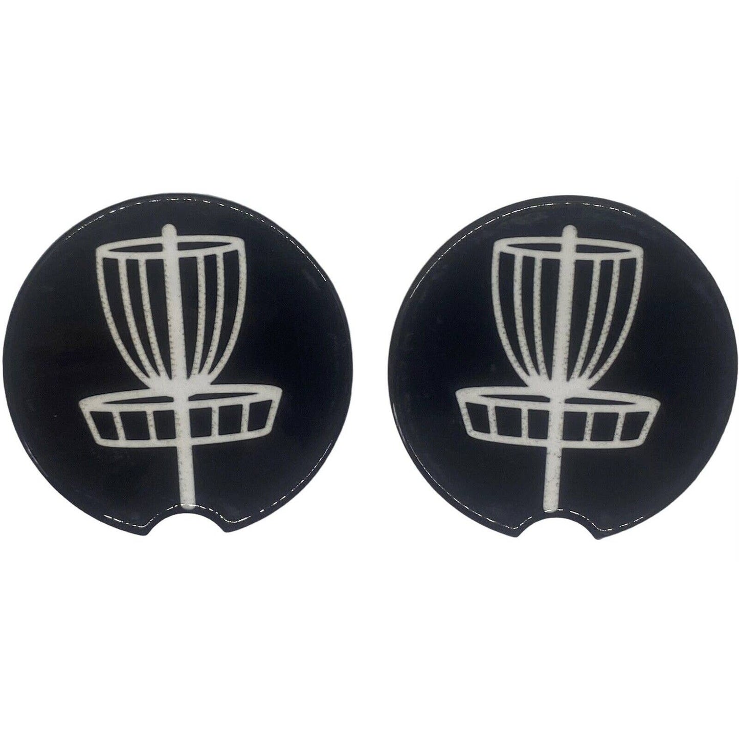 2 Pack DISC GOLF BASKET Car Drink Coasters Black White Ceramic Car Cup Holders