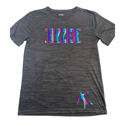 Disc Golf Shirt RAINBOW HOLOGRAPHIC HYZER Logo Unisex Jersey Active XL Grey