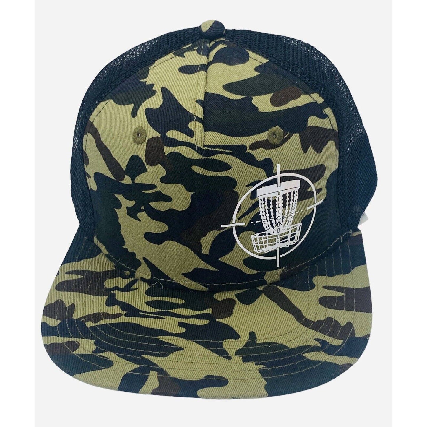 Disc Golf TARGET BASKET CAMO Hat Trucker Cap Snap Back Disc Golf Vinyl Logo