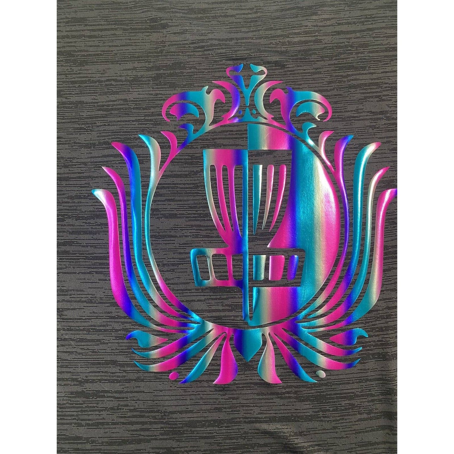 Disc Golf Shirt RAINBOW HOLOGRAPHIC HYZER Logo Unisex Jersey Active XL Grey