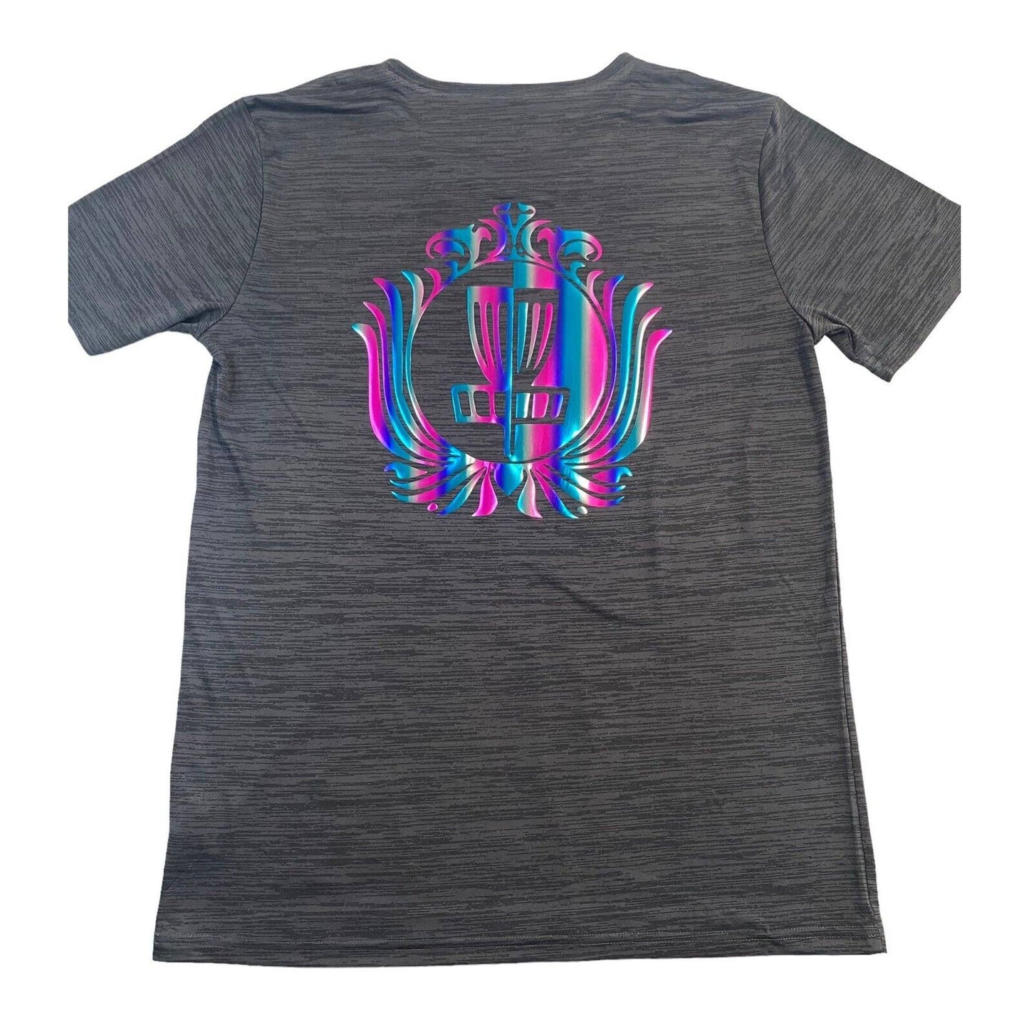 Disc Golf Shirt RAINBOW HOLOGRAPHIC HYZER Logo Unisex Jersey Active XL Grey