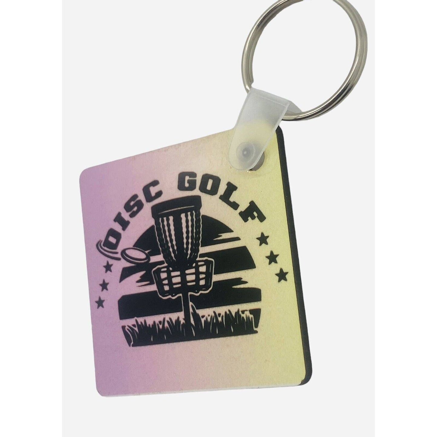 Disc Golf Keychain DISCGOLF SUNRISE Yellow Pink Gradient Custom Made Key Ring