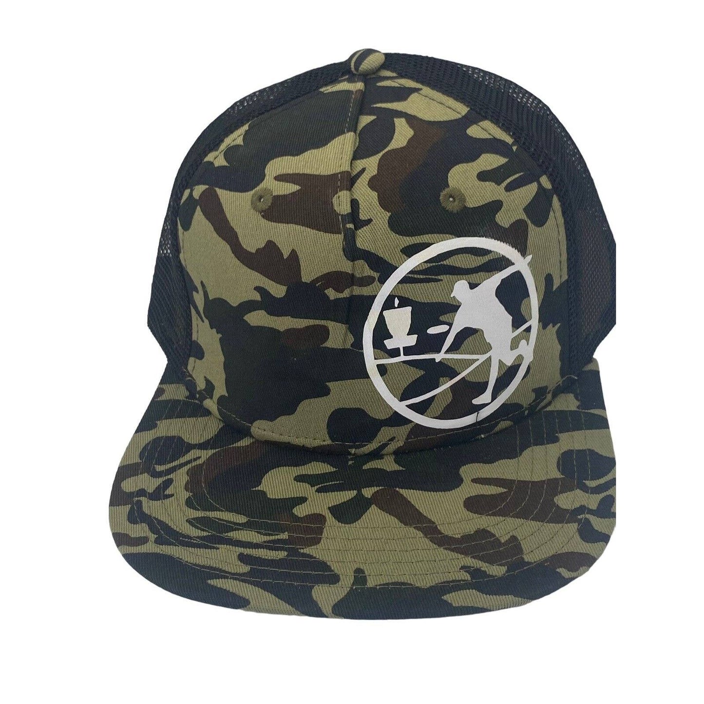 Disc Golf THROWING DISC MAN CAMO Hat Trucker Cap Snap Back DISC GOLF Vinyl Logo