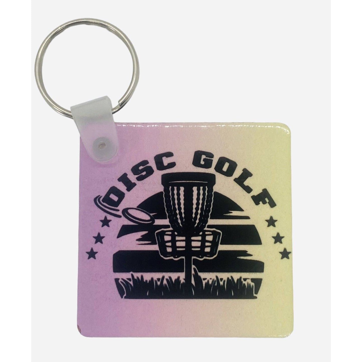 Disc Golf Keychain DISCGOLF SUNRISE Yellow Pink Gradient Custom Made Key Ring