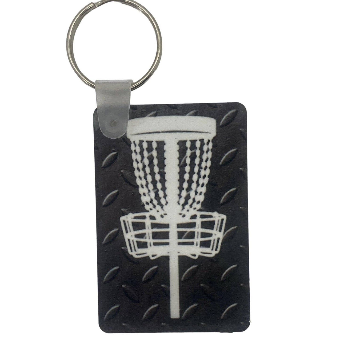 Disc Golf Keychain DISCGOLF BASKET Trucker BLACK Custom Made Key Ring Hardboard