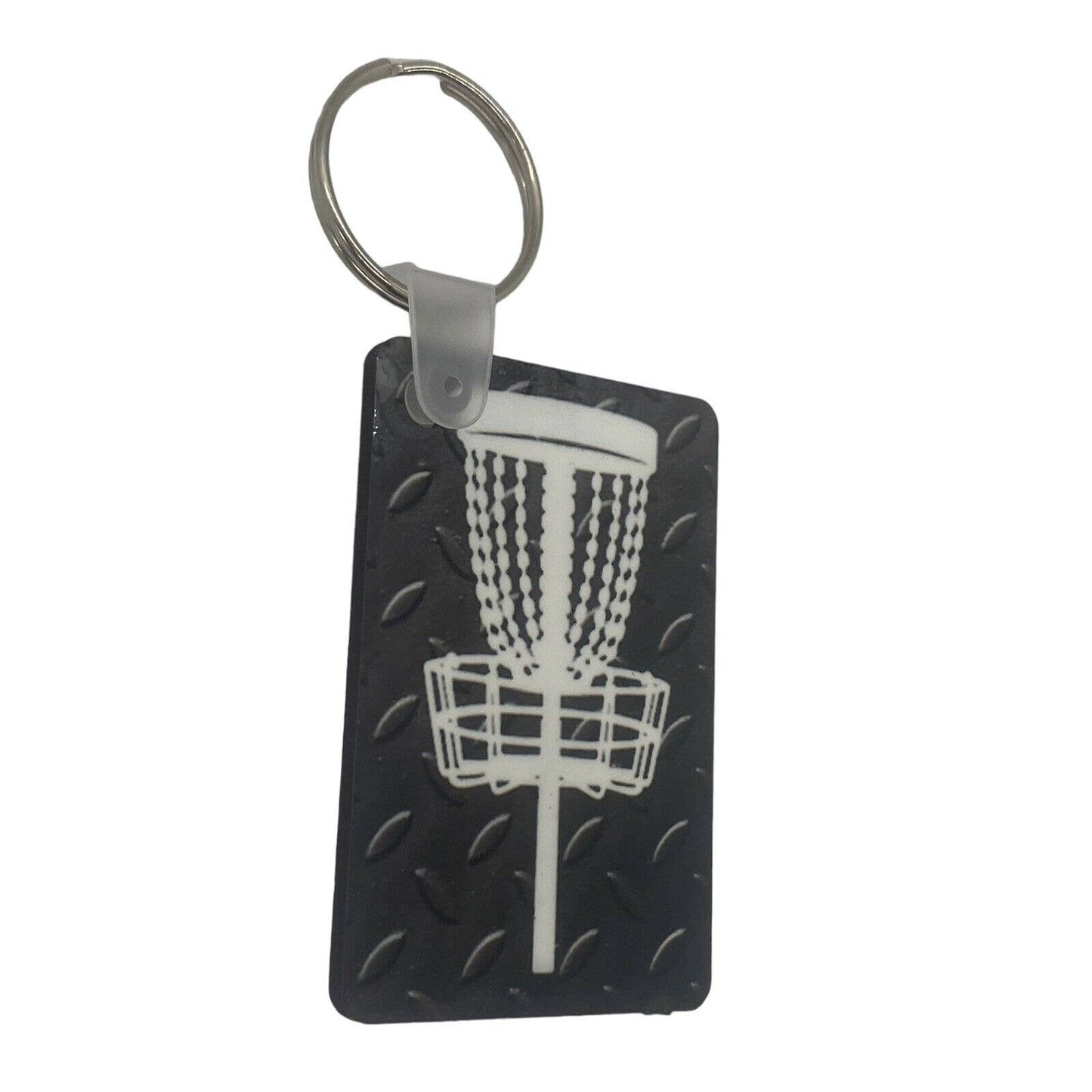 Disc Golf Keychain DISCGOLF BASKET Trucker BLACK Custom Made Key Ring Hardboard