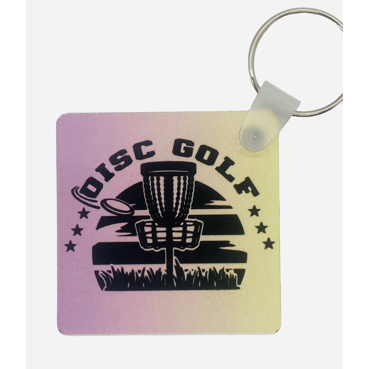 Disc Golf Keychain DISCGOLF SUNRISE Yellow Pink Gradient Custom Made Key Ring