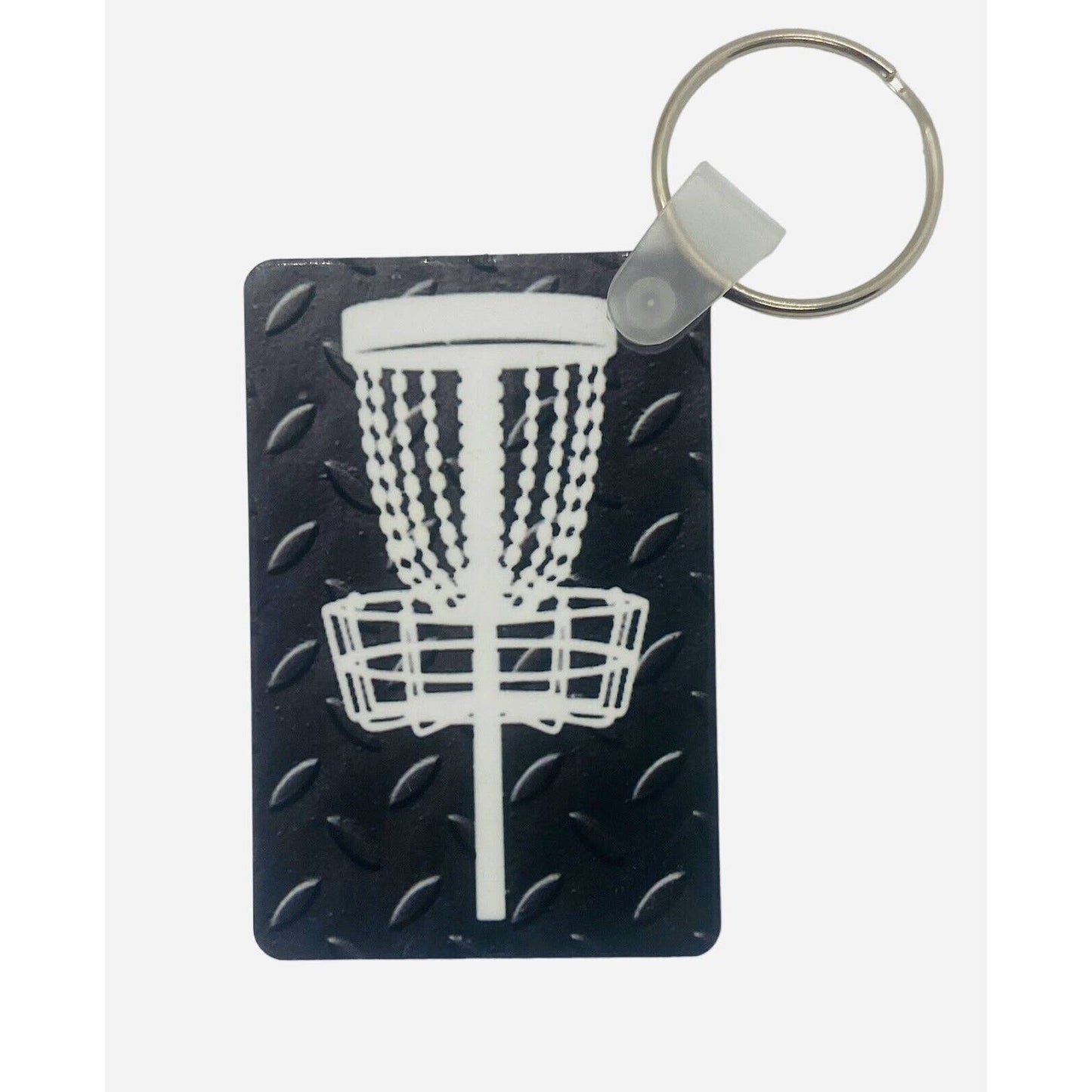 Disc Golf Keychain DISCGOLF BASKET Trucker BLACK Custom Made Key Ring Hardboard