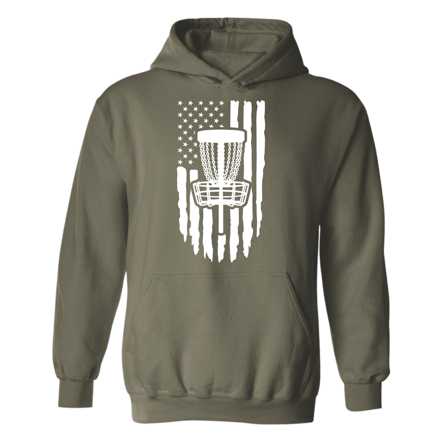 Disc Golf Pullover Hoodie PATRIOTIC AMERICAN FLAG Sweatshirt Custom Made Vinyl Logo