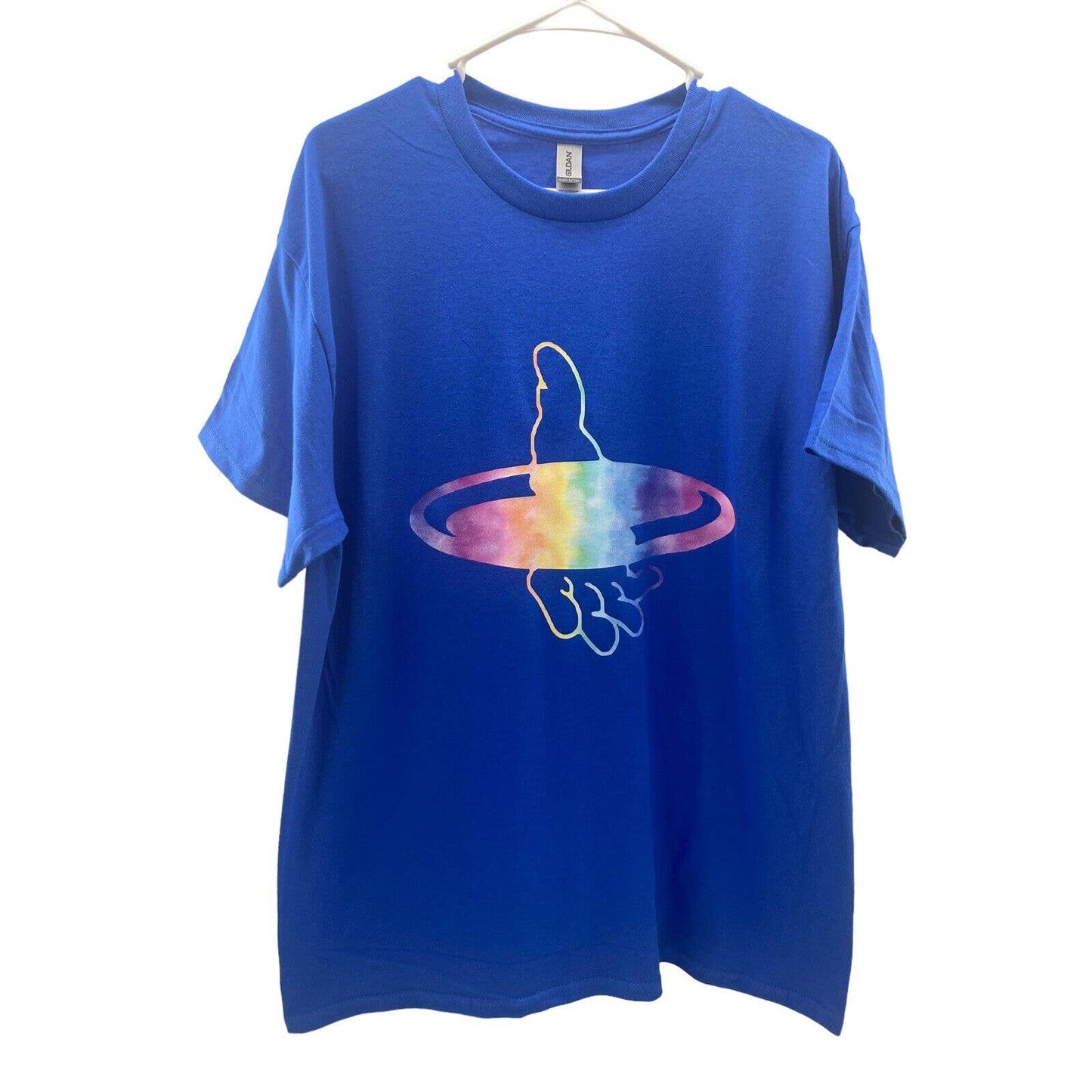 Disc Golf Shirt DISC In Hand Throwing Rainbow Vinyl Custom Logo L T-Shirt BLUE